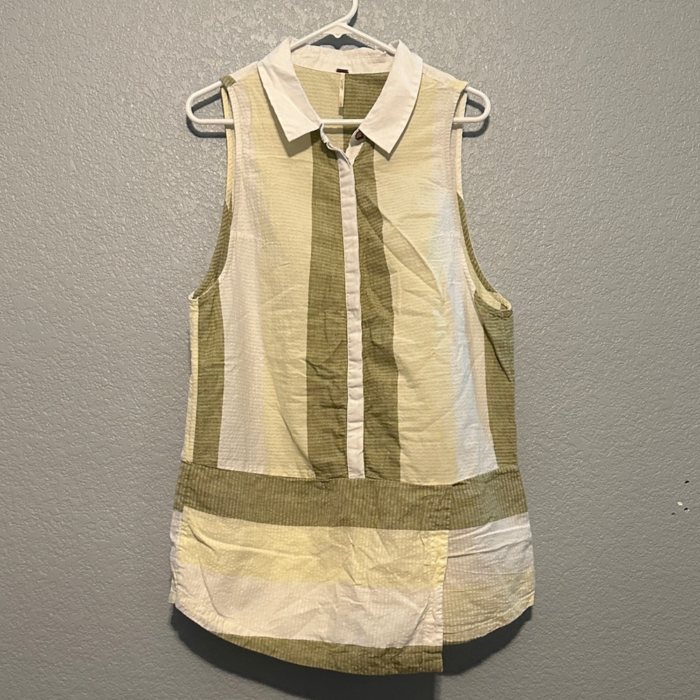 Free People Sleeveless Collared Top - White and Green
